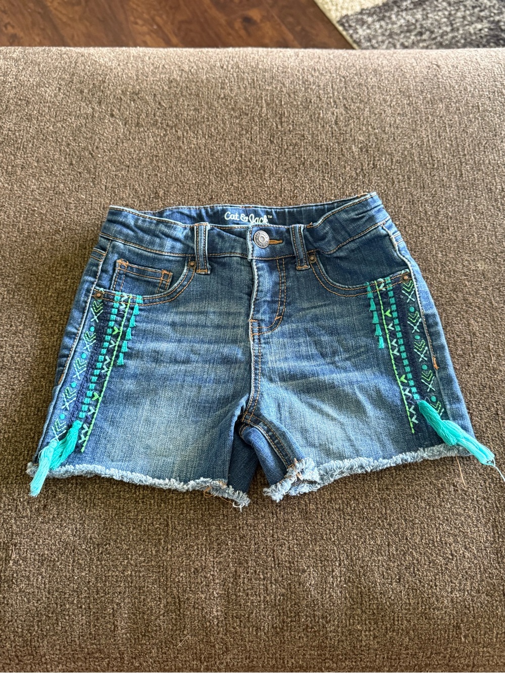 Cat & Jack Denim Shorts with Teal Embroidered Side Panels